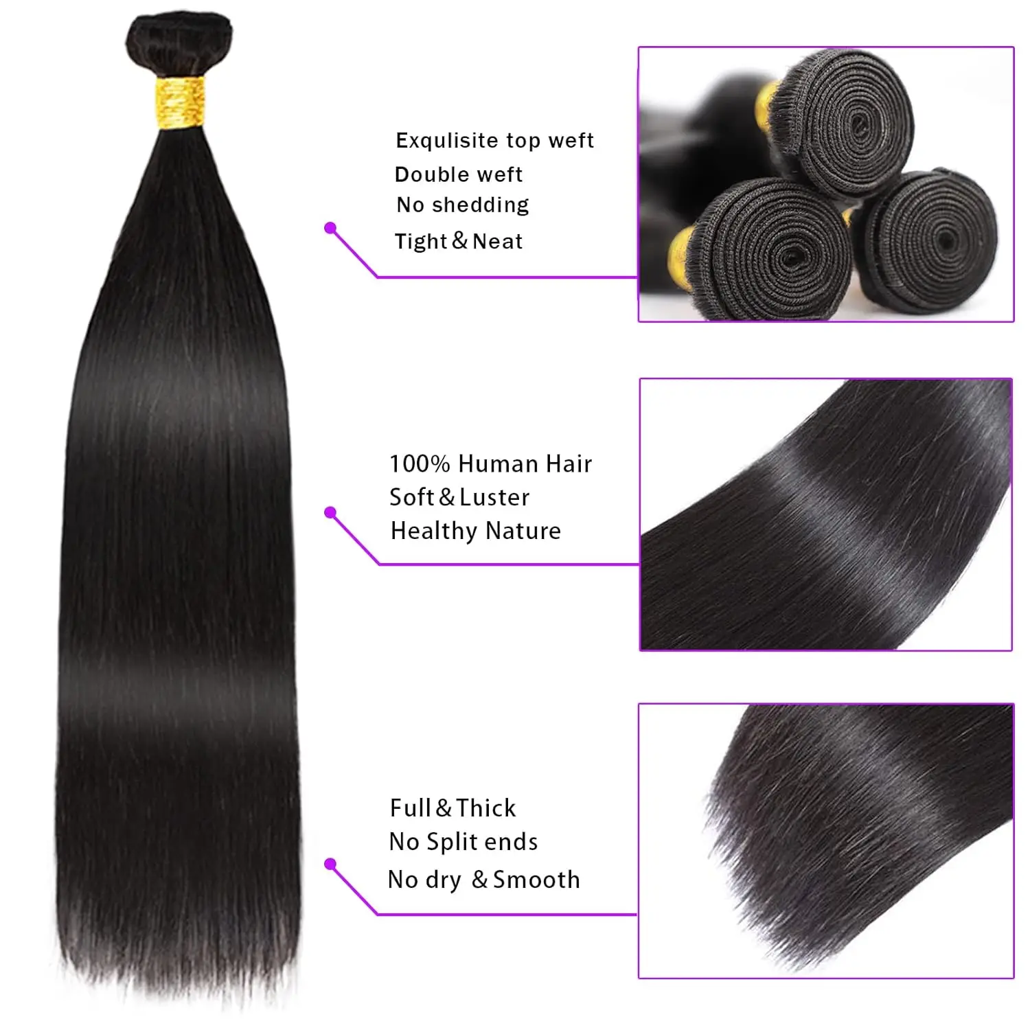 Straight Human Hair Bundles 100% Unprocessed Brazilian Straight Virgin Human Hair 2/3/4 Bundles Human Hair Extensions Natural Bl