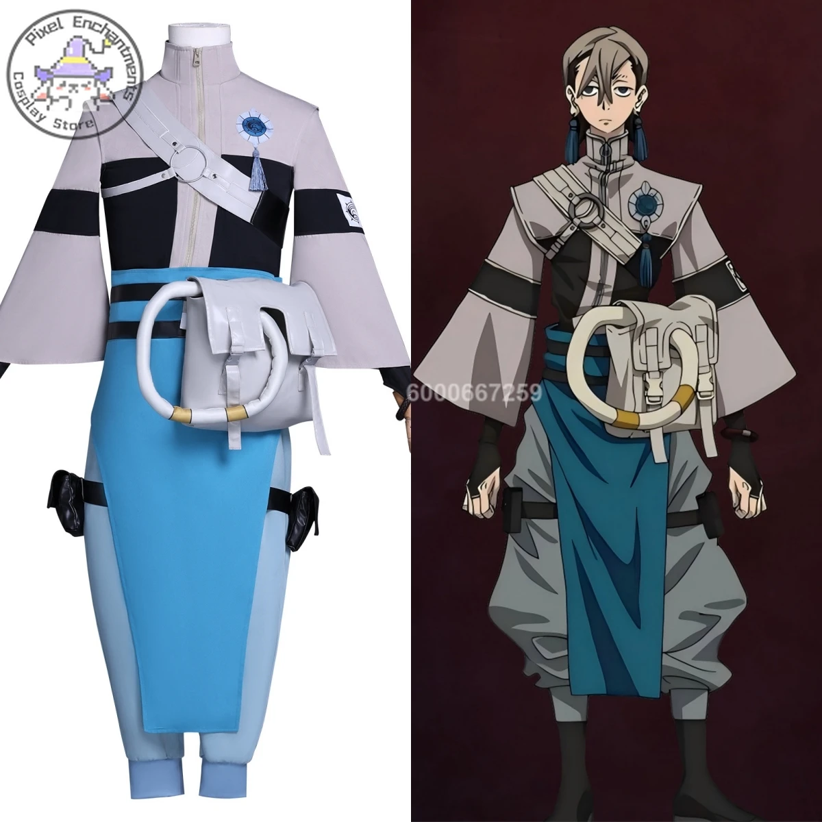 

Popular Manga Cosplay Costume Anime Zanka Role Playing Clothes Blue Outfit with Wallet for Men Comic Con Halloween Party Suits