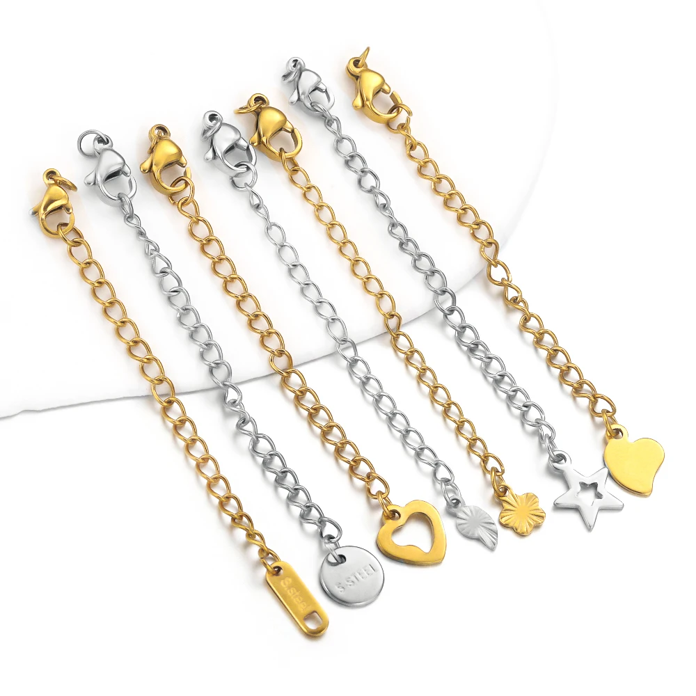 

10pcs Stainless Steel Gold Plated Elongated Tail Chain with Lobster Clasps Connector for DIY Necklace Jewelry Making Supplies