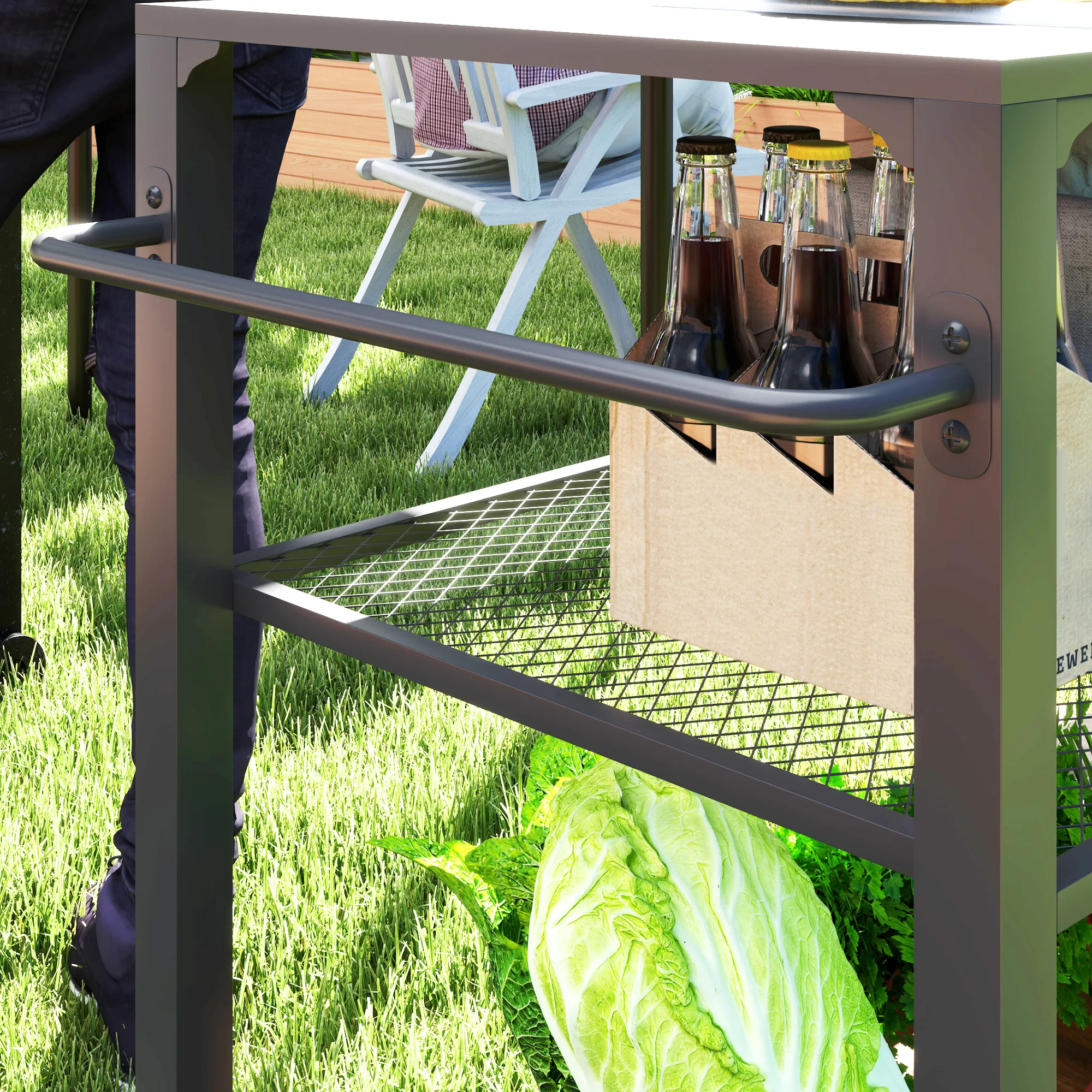Three-Shelf Outdoor Grill Cart, Movable Food Prep Table on Wheels image 8