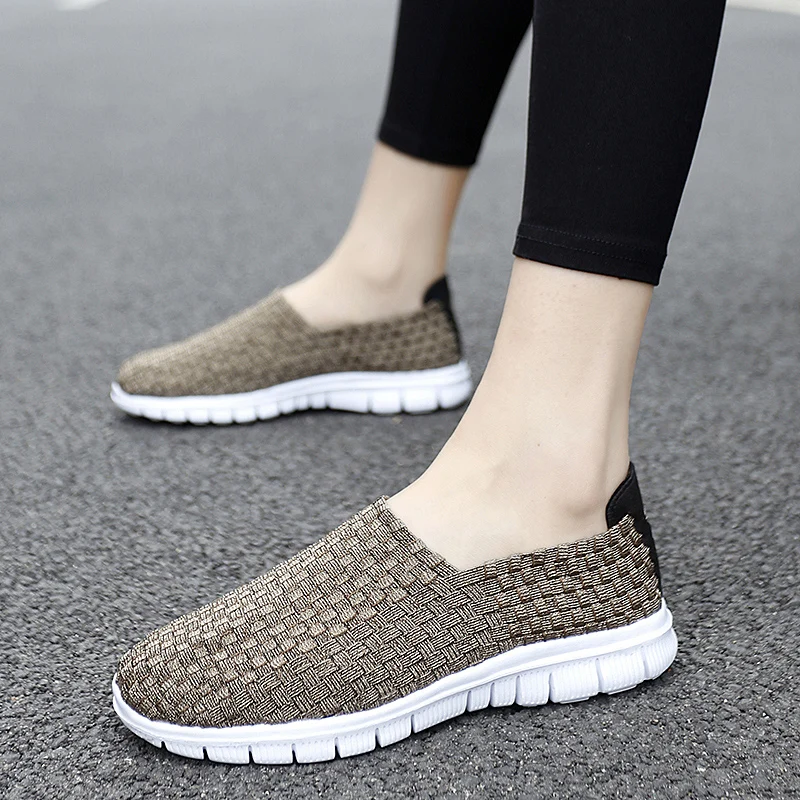 Women\'s flats female casual shoes woman sneakers ladies jogging shoe weave walking plus size 35-42 braided women\'s shoes