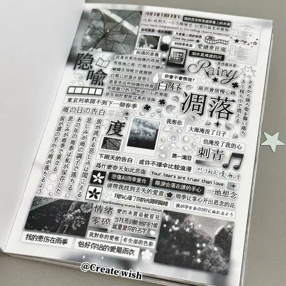 Japanese Style Sticker Book Booklet Format Mixed Motifs Decorative Stickers Rounded Corners Collage Layout Scrapbook Stickers