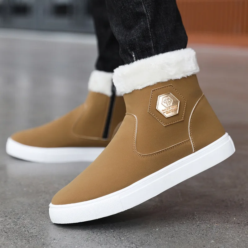 Winter Snow Boots Men Casual Slip on Ankle Boots Warm Fur Comfortable Sneakers Non-slip Flat Botas Men Shoes Zapatos Hombre