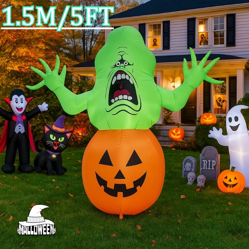 Jouets gonflables de 5 pieds, fantôme vert citrouille, modèle gonflable d'halloween, décor gonflable lumineux, modèle de décoration de jardin d'halloween