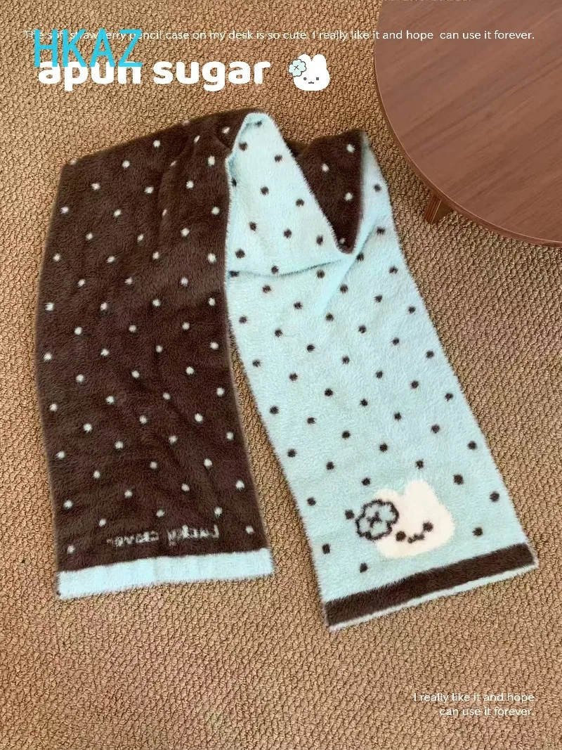 Original Polka Dot Printed Scarf for Women Sweet and Cute Embroidery Winter Scarves Warm Girl Versatile Plush Scarf
