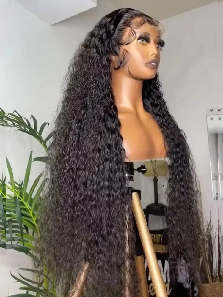 Perruque frontale Deep Wave 13x4 HD Lace Wig 13x6 en cheveux humains, densité 180, 36 34 pouces, avec closure en dentelle bouclée 4x4 pour femmes