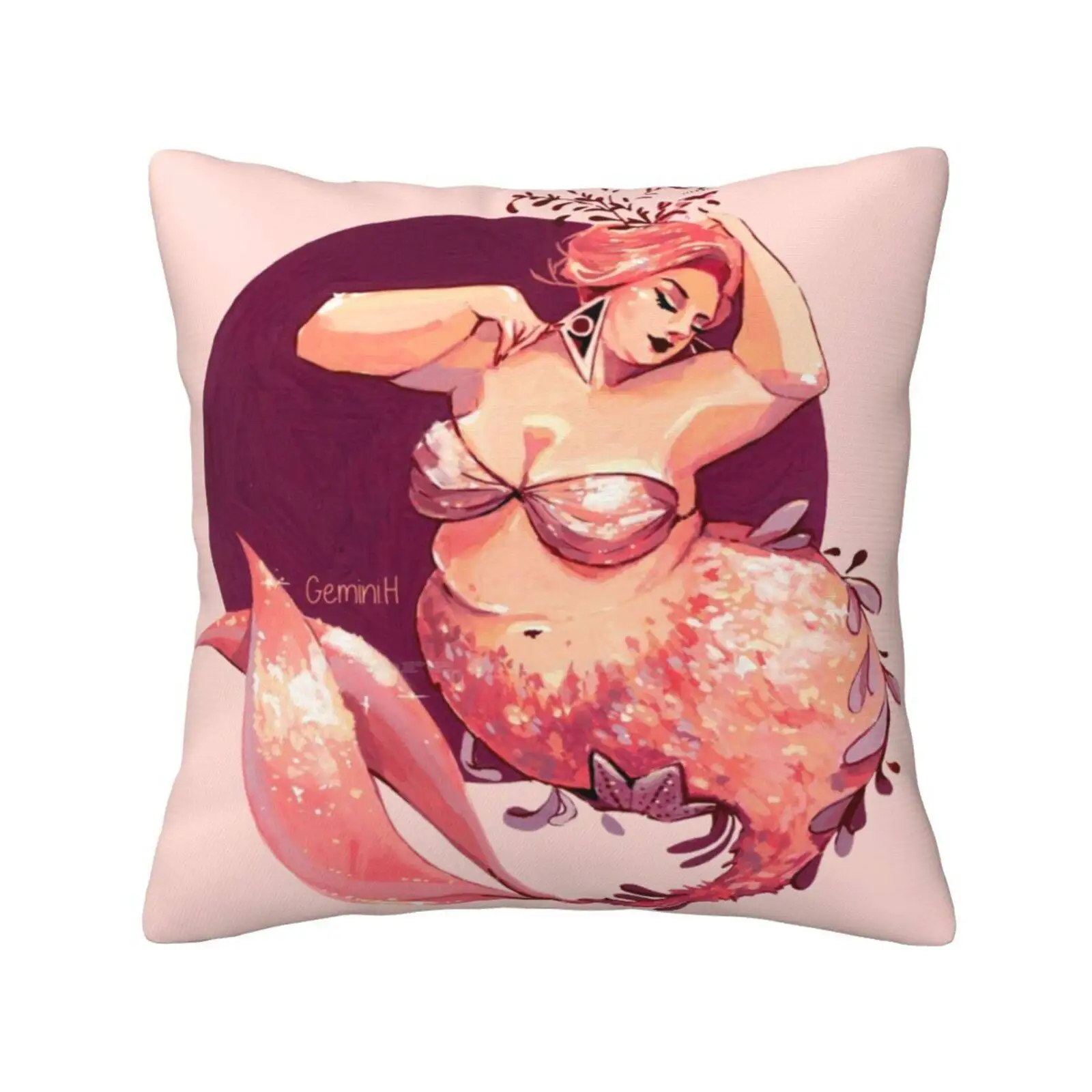 Because Every-Body Can Be A Mermaid Soft Comfortable Pillowcase Curvy Plus Size Mermaid Beauty Shape Glitter Sparkles Pinkhair