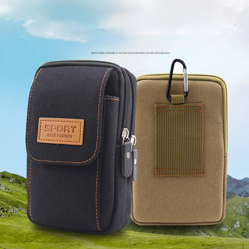 Bolsa de teléfono móvil para hombres, cinturón de cintura, funda de teléfono móvil, bolsa colgante de lona multifuncional resistente al desgaste