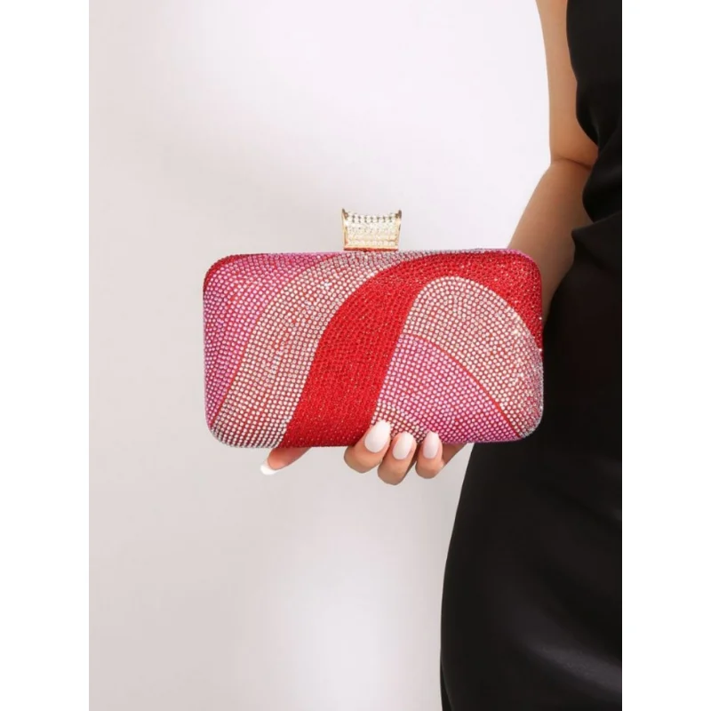 

Luxury Contrast Color Shiny Rhinestone Clutch Bag, Wedding High-End Chain Evening Bag