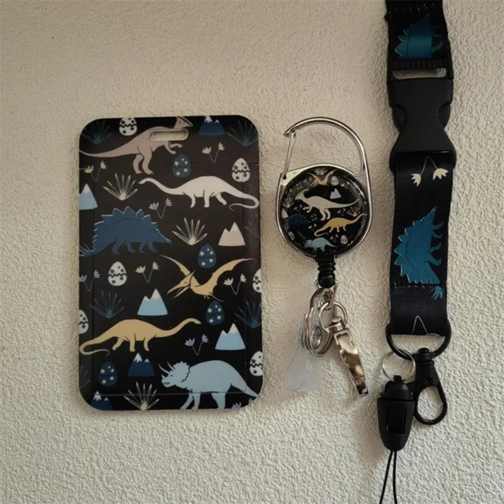 プリントパターンのダブルバッジホルダー,恐竜のプリント,女性,看護,医師,教師用のかわいいストラップセット,格納式リール