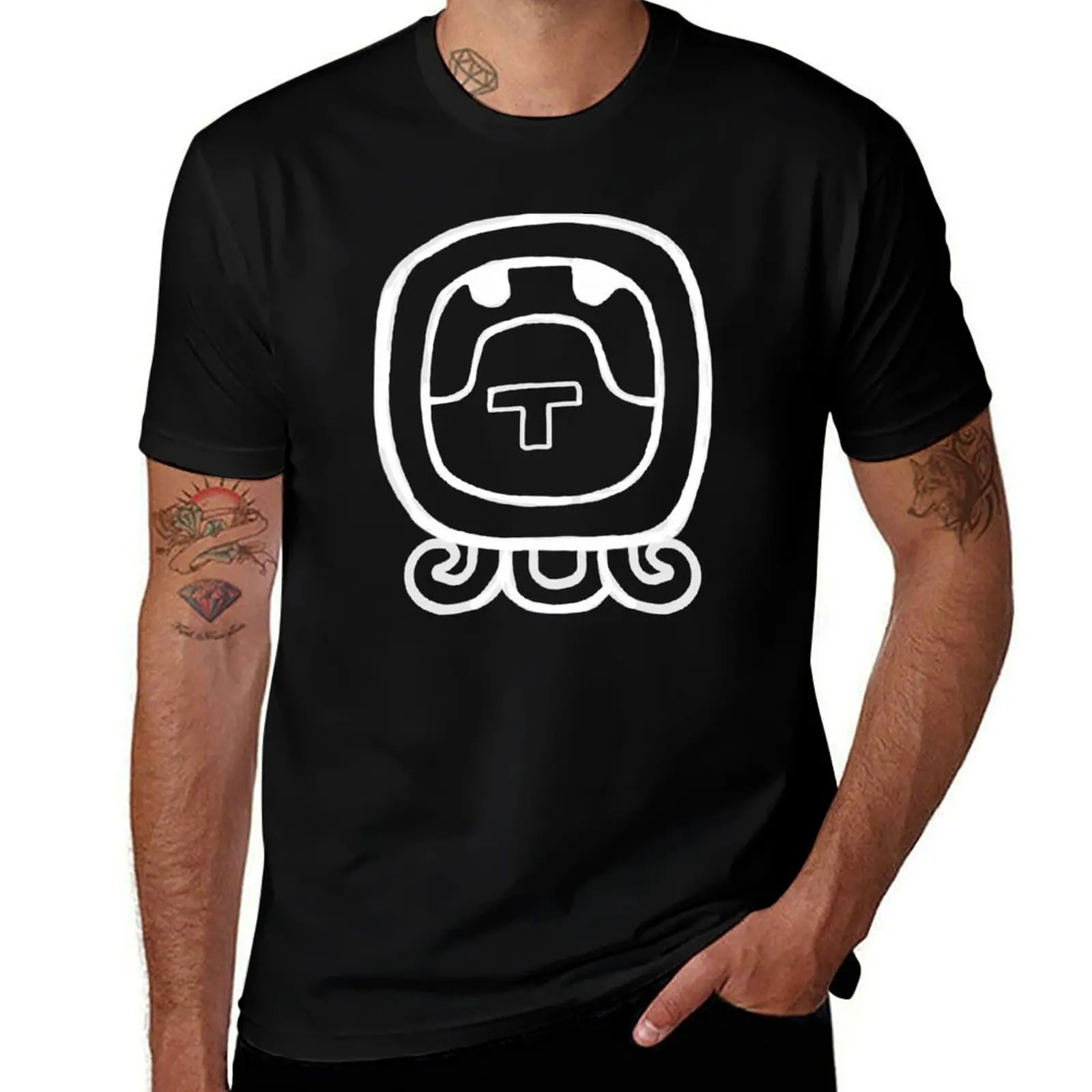 T-Shirt t Mayan Day Breath, Tzolk’in - man graphic Wind, Ik' Calendar Print shirt WindGod - - 2 Glyph White