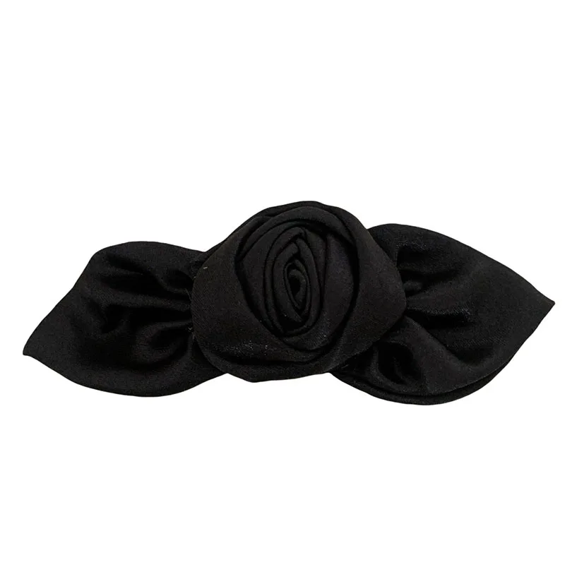 Korean New Fashion Elegant Satin 12.5CM Long Rose Hair Clip Simple Cloth Spring Clip Hair Pin Hair Accessories