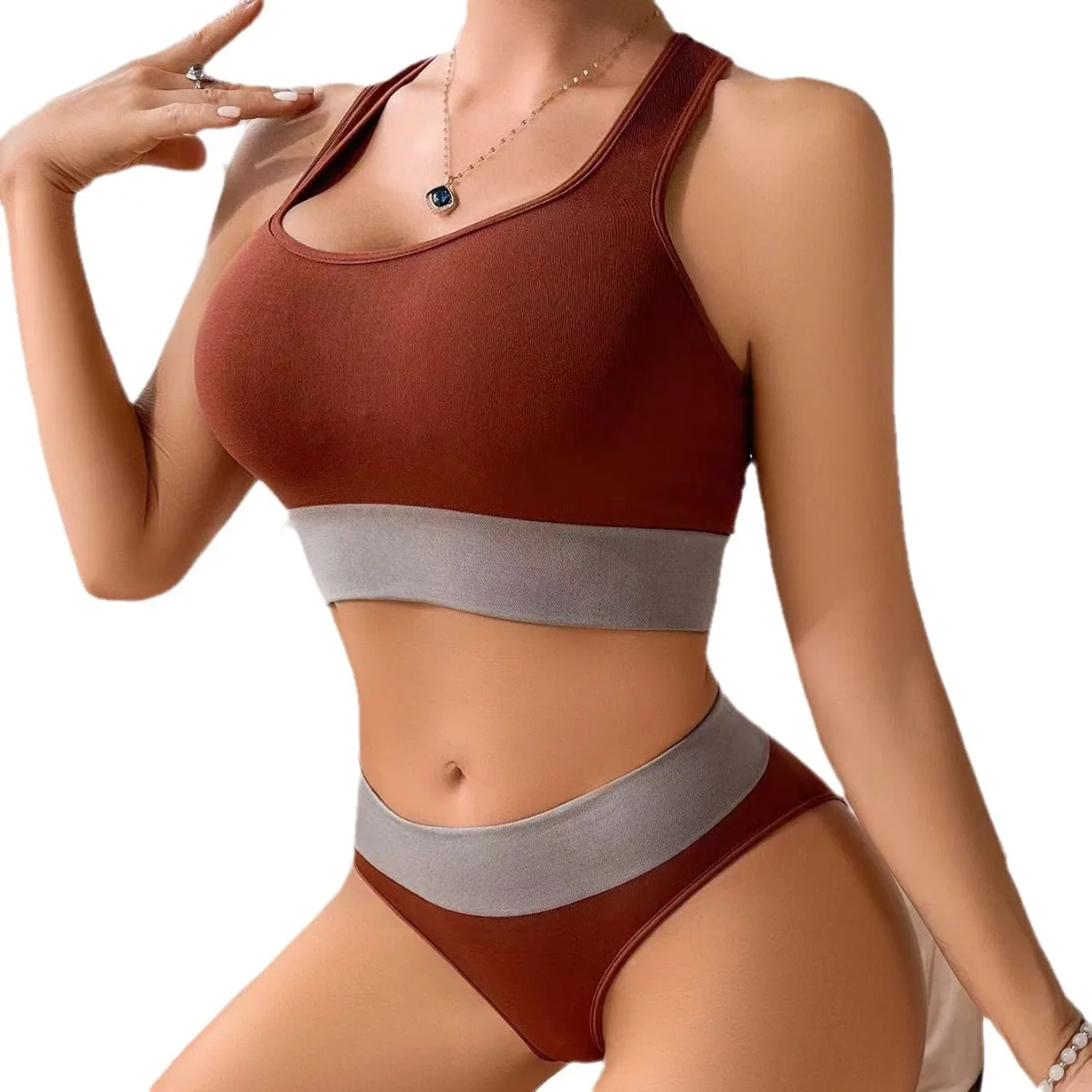 2024 New 1pc women's seamless bra set sports leisure colorcombination soft and comfortable European codeseamless set women Sleep