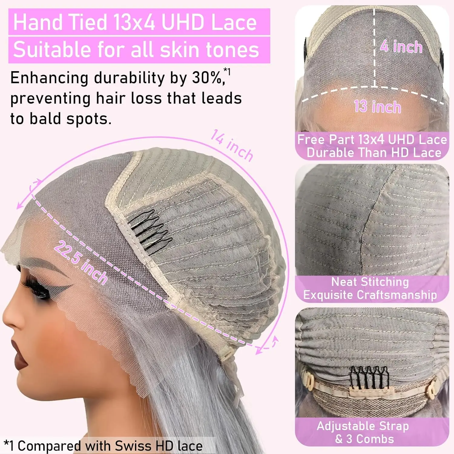 فضي رمادي العظام مستقيم 13x4 الدانتيل الباروكات الأمامية خصلات الشعر المستعار الإنسان الجسم موجة الدانتيل الجبهة الباروكات للنساء قبل قطعها مع شعر الطفل #6