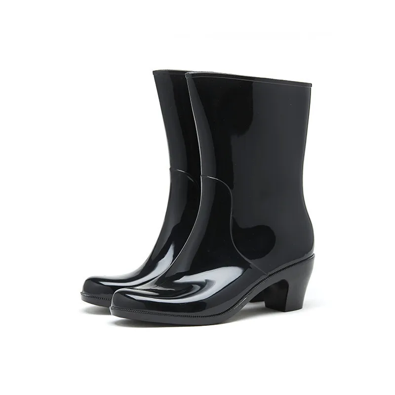 New Women Fashion High Heels PVC Rain Boots Waterproof Pointed Toe Rainboots Female Water Shoes Wellies Boots