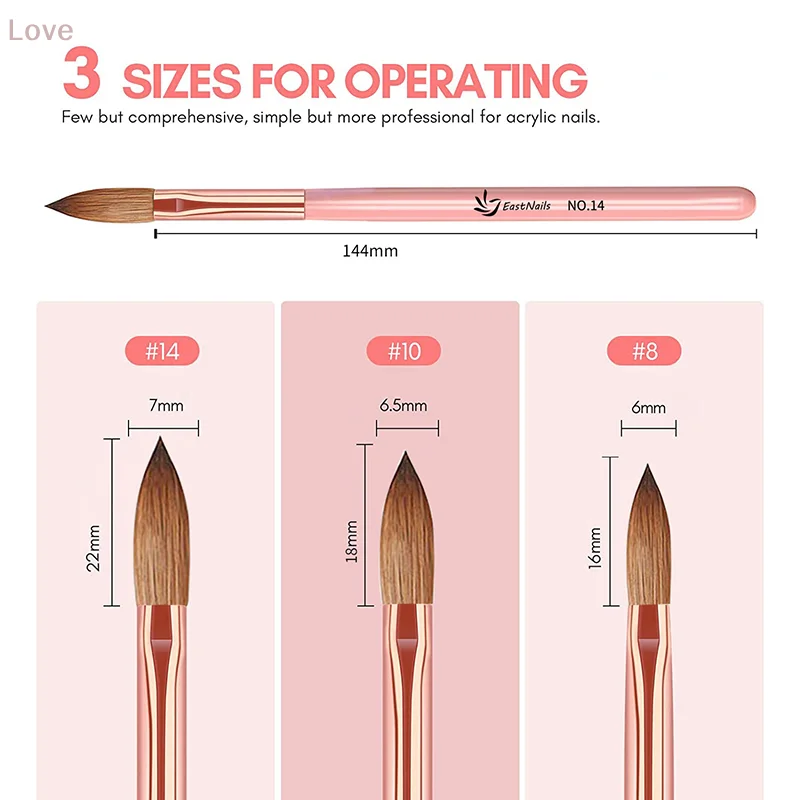 3 個アクリルネイルブラシセット 8/10/14 プロフェッショナルアクリルパウダーエクステンションネイルブラシネイルアート 3D 彫刻マニキュアサロンツール