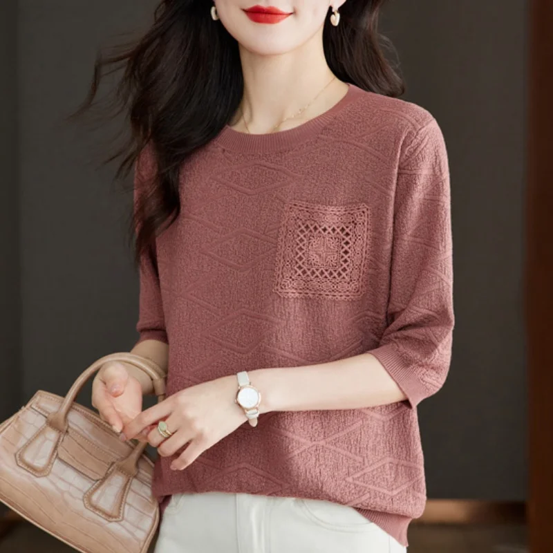 패셔너블 니트 탑 f Sve Seven Sve mid Sve Tagl 트렌디 스몰 irt f Sve T irt 글루 파이버 여름