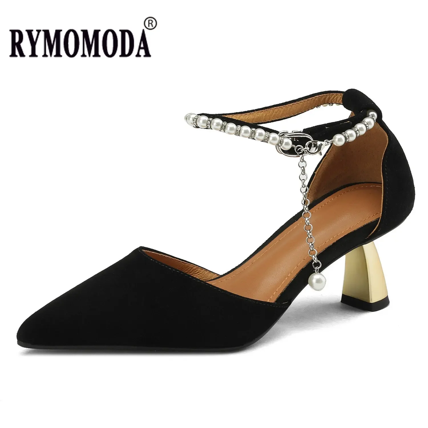 

Summer Pumps 6cm High Heels Sandals 2025 New Luxury Genuine Leather Pointed Toe Thin Heel Quality Handmade Buckle Strap Shoes