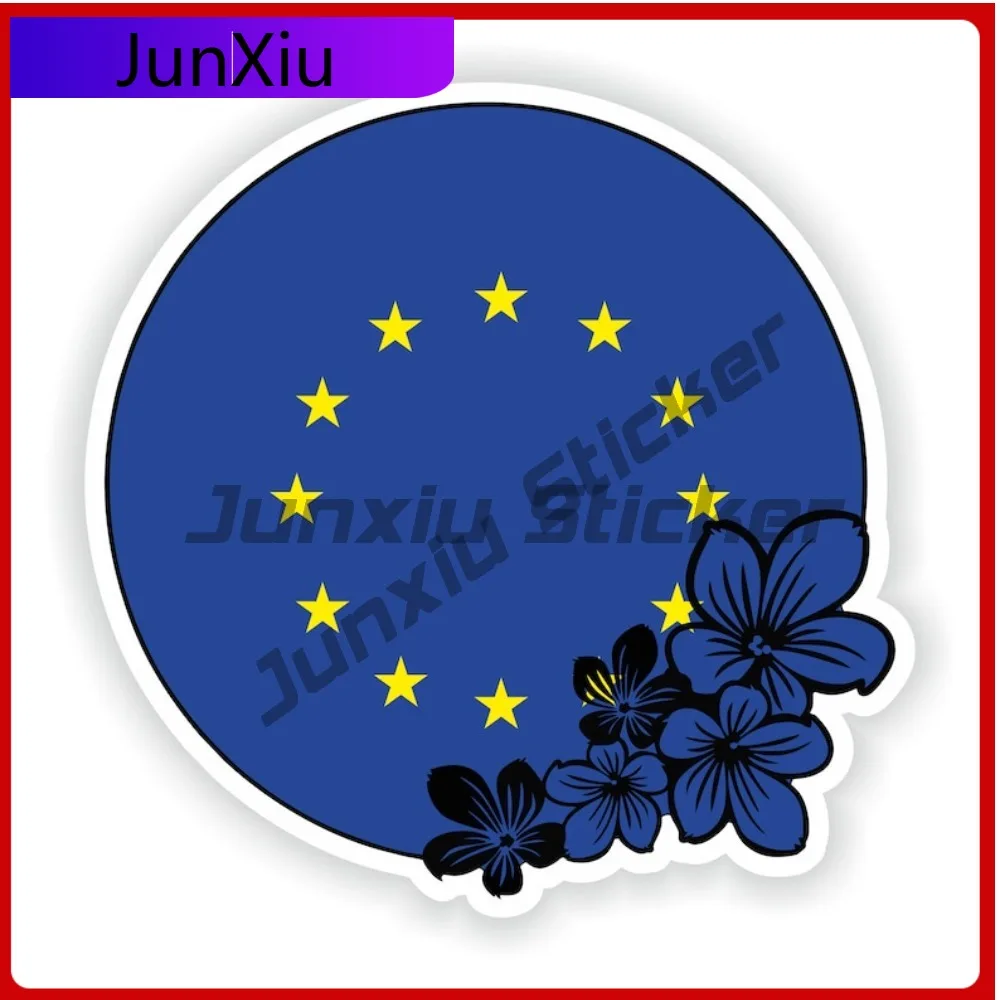 European Union Round Flag Flower With National Emblem Creativity Stickers Vinyl Graphic Refit Decoration Car Cover Waterproof