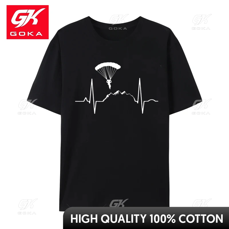 Skydiver Parachutist Heartbeat Fashion Men's Tops Shirts Ski Heartbeat Skiing Skier Geek T-Shirt Printed Tee-Shirt