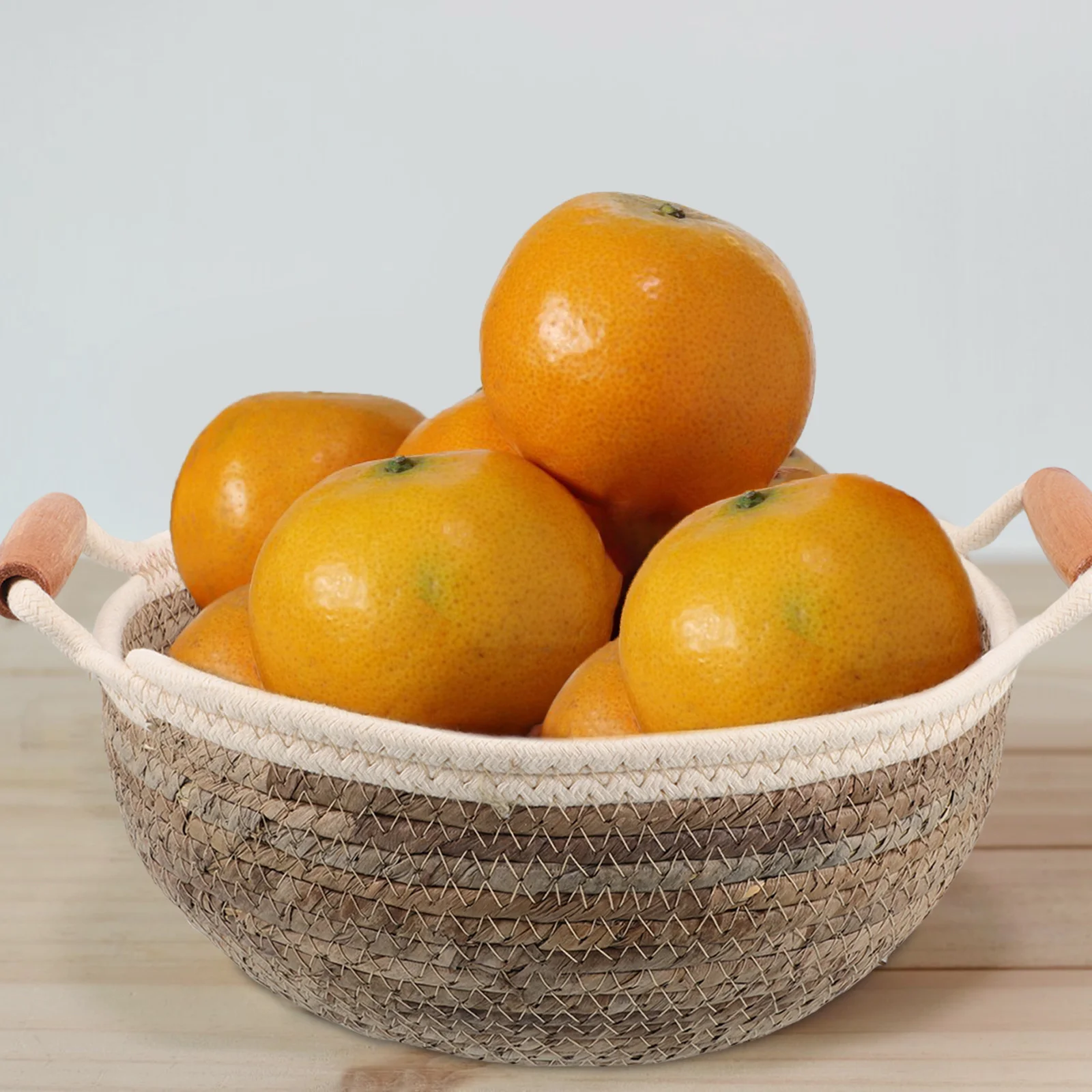 

Large Round Natural Straw Basket Woven Handle Organizer for Bathroom Makeup Small Item Storage Round Storage Basket