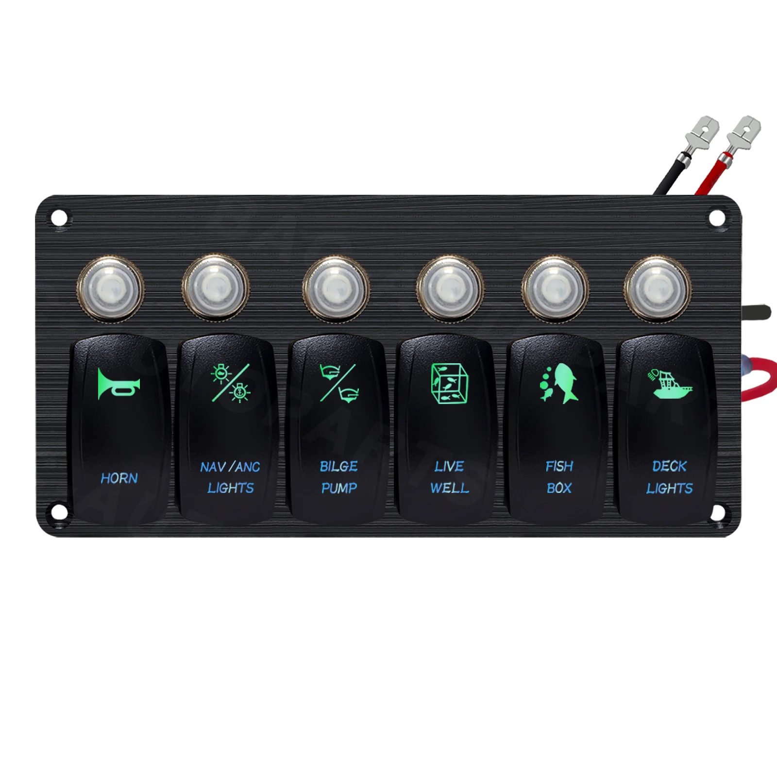 

6Gang Waterproof Rocker Switch Panel 12V/24V Dual LED pre-wire Circuit Breaker for Marine Boat Car Jeep Car RV Camper Automotive
