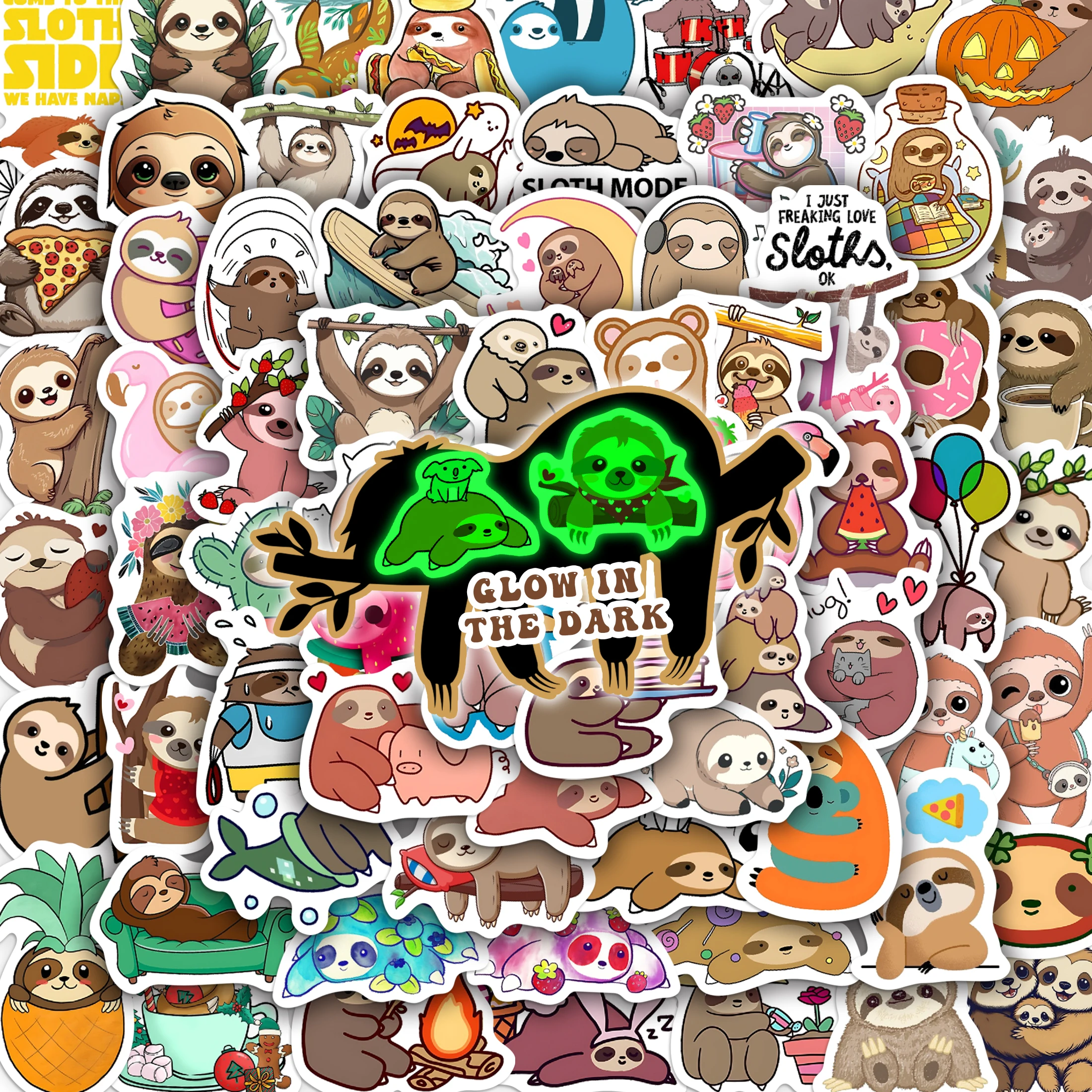 75 Stück Cartoon-Faultier-Aufkleber für Wasserflaschen für Kinder, lustige süße Faultier-Tier-Laptop-Aufkleber, wasserfestes Vinyl für Gepäck