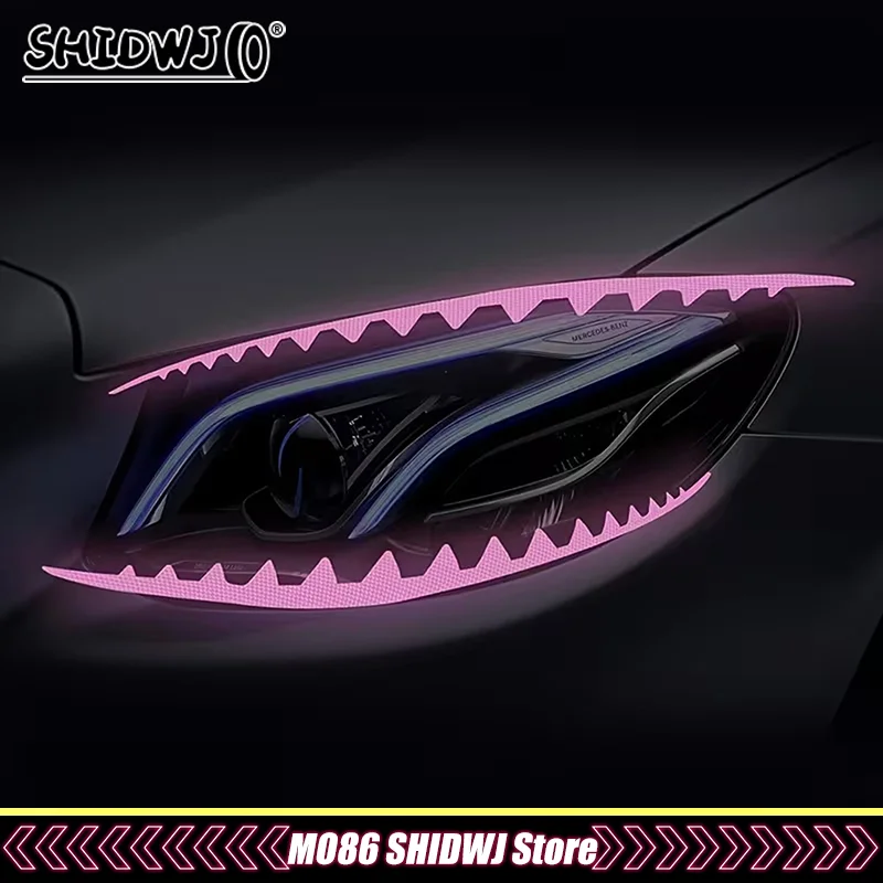 

2 Shark Eyeliner Car Headlight Stickers - Reflective Stickers - Self-Adhesive Car Lighting Decoration Stickers