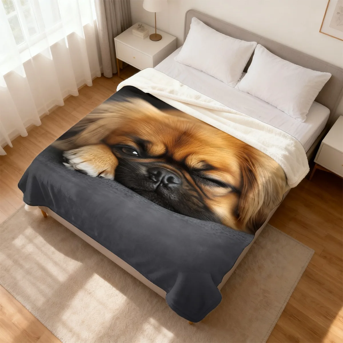 Cute Dog Portrait Blanket Photo Throw Cozy Fleece Pet Gift for Sofa Living Room Decor Realistic Puppy Art Warm Winter Blanket