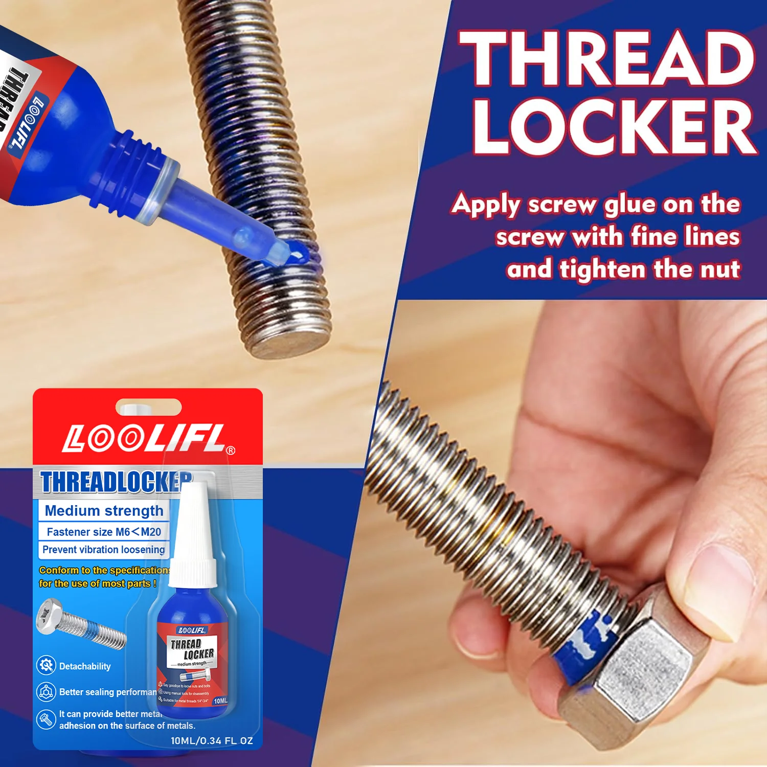LOOLIFL10ml Threadlocker Anaerobic Glues Anti Loose Screw Glues Fastening Quickly Cured Thread Locking Agent Sealant for Screws