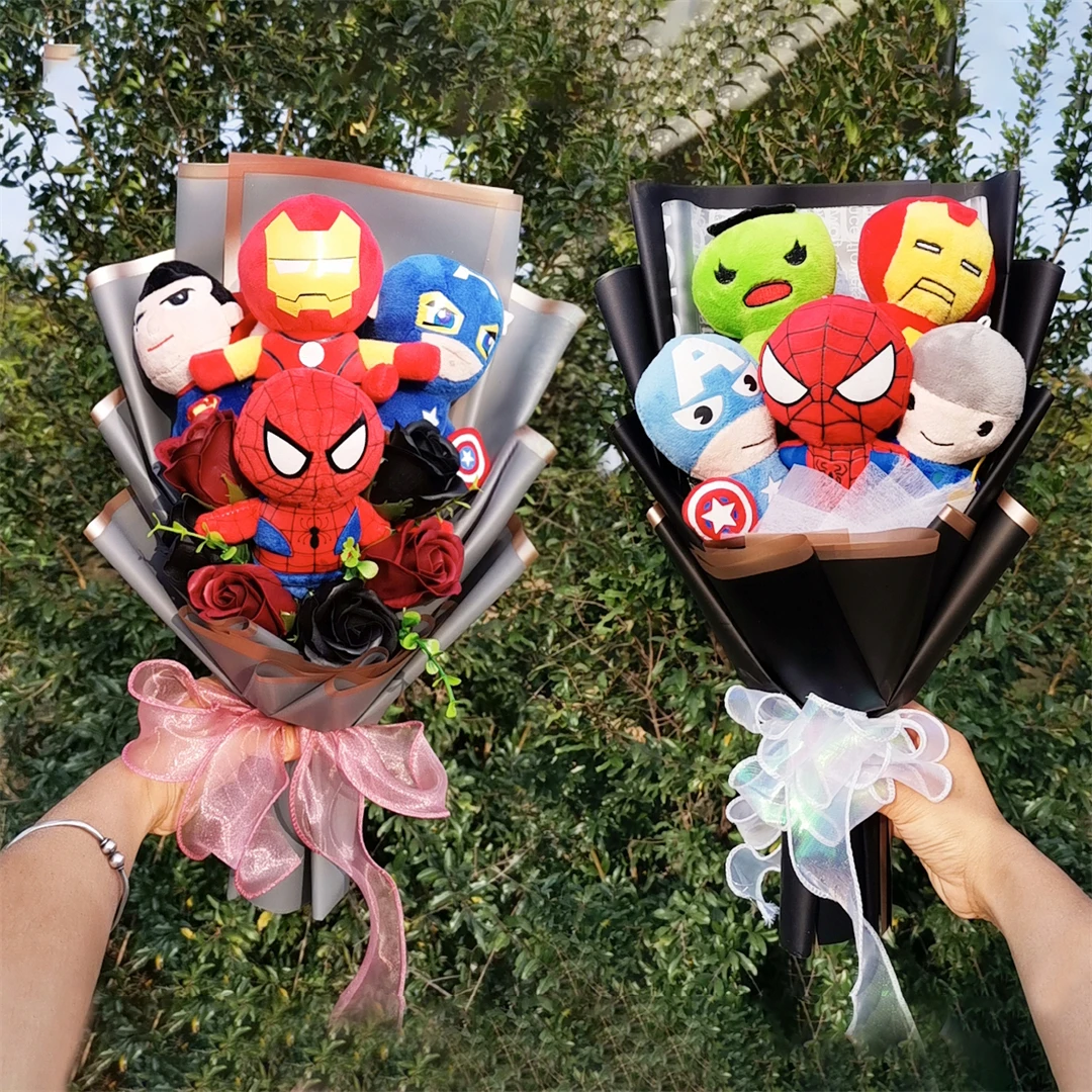 

The Avengers Plush bouquets Anime Super Hero Spider-Man Iron Man Superman Captain America Plush Doll Toy Kids Birthday Gifts