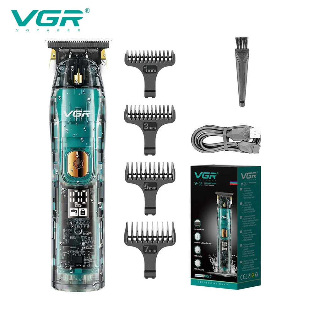 

VGR IPX7 Водонепроницаемая электрическая машинка для стрижки волос Профессиональный парикмахерский триммер для бороды Перезаряжаемый беспроводной триммер для волос для мужчин V-961
