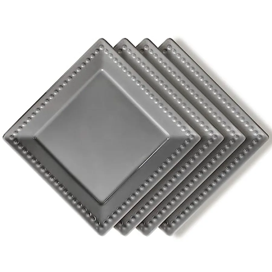 

Embossed Appetizer and Dessert Plates Set of 4 6 Inch Grey Square Dinner Plates for Snack Time and Restaurant Use Dishwasher an