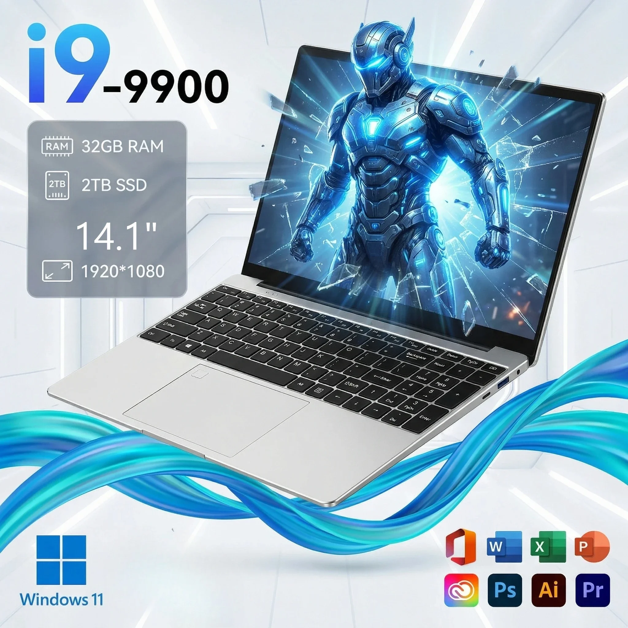 Ultra Slim 14.1" Laptop Intel Core i9-9900 32GB 2TB Gaming Computer PC Windows11 Gamer office Notebook 1920*1080