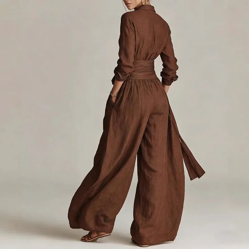 Sexy Single Breasted Lapel Top & Long Pants Sets Woman Casual Solid High Waist Lace-up Outfit Spring Long Sleeve Two Piece Suits