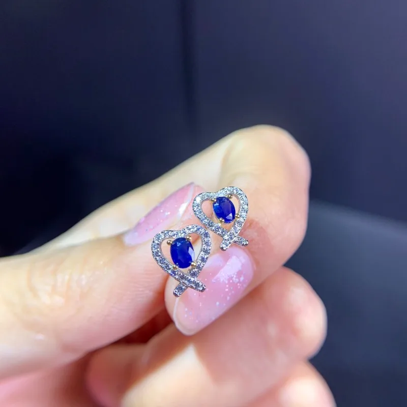 Pure Natural Sapphire Earring for Sale Top Quality 925 Sterling Silver Ring Natural and Real Sapphire