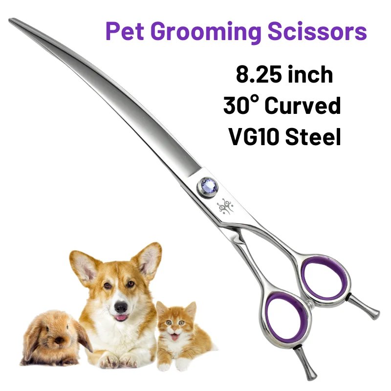 

8.25inch Dog Scissors Professional Pet Grooming Scissors 30° Curved Scissors for Dogs Cats Hair Cutting Shears VG10 Steel 애견미용가위