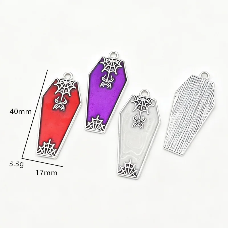 10PCS Halloween personalized retro spider coffin oil drop pendant DIY earrings necklace accessories view 3