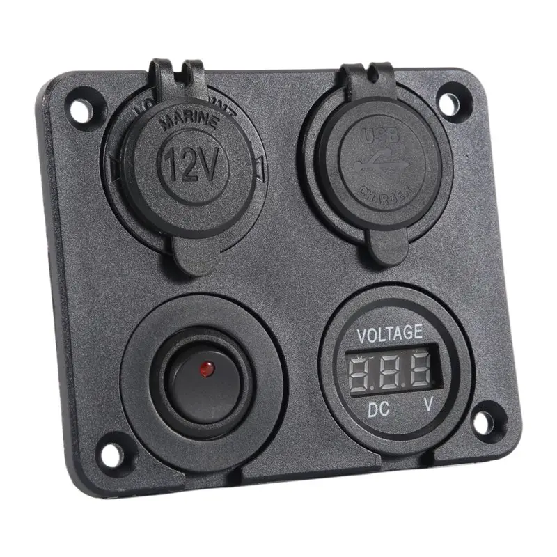 A20K-DC 12V-24V Car Boat Socket Dual USB Voltmeter Switch Panel For Vehicle Car Boat Motor Home