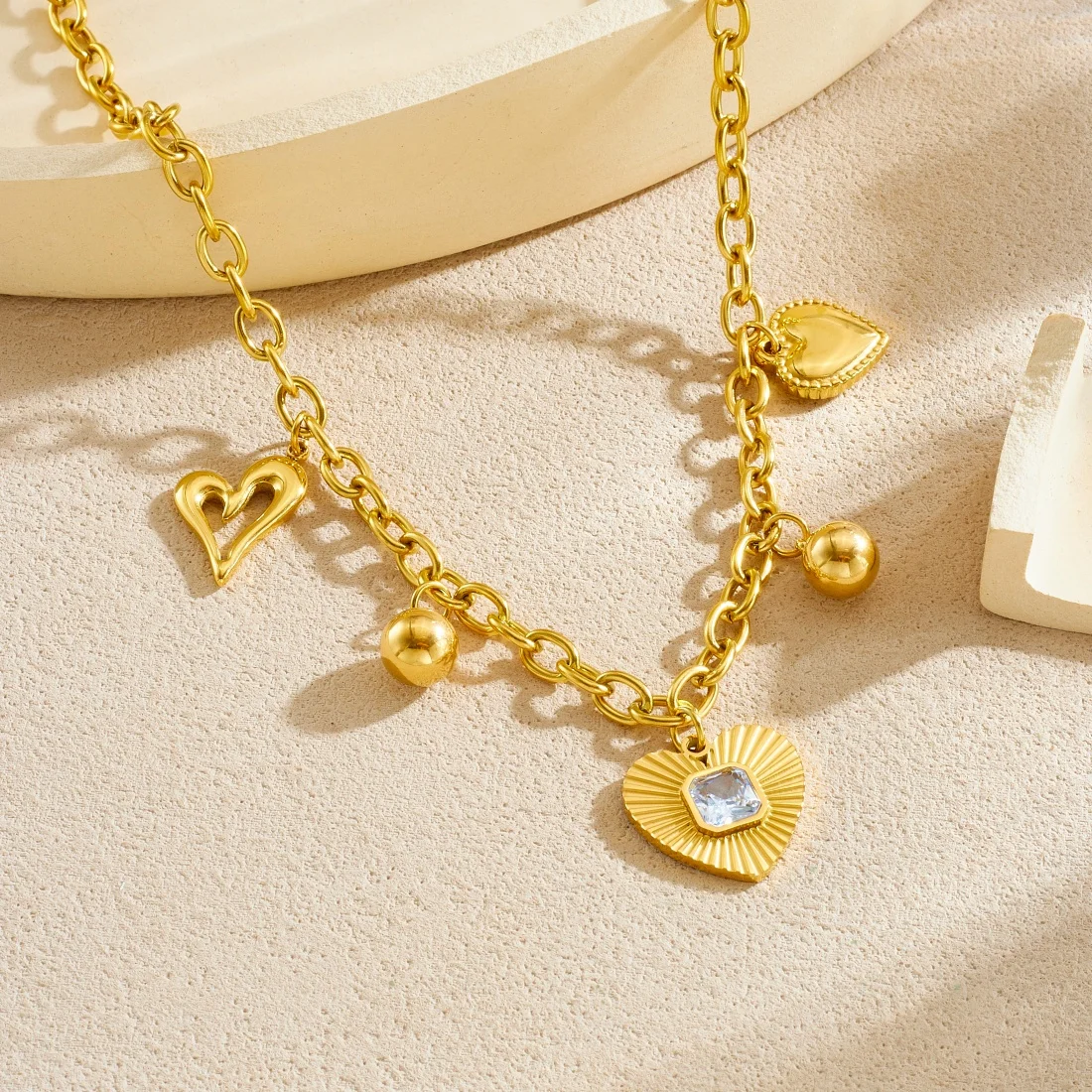316L Edelstahl Transparent Zirkon Inlay Gestreiften Herz Kugel Anhänger Halskette Frauen Romantische Elegante Hals Kette