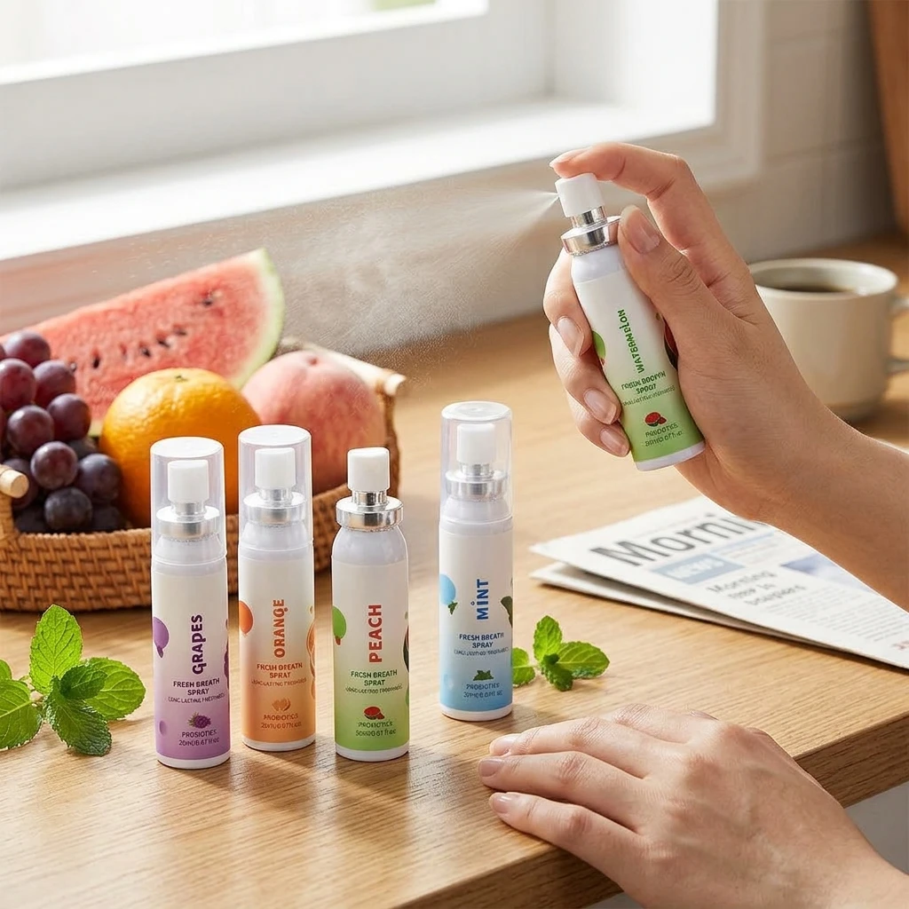 Oral Fresh Spray Mouth Freshener Oral Odor Treatment Oral Remove Bad Breath Fruit Litchi Peach Flavor Persistent Oral Care