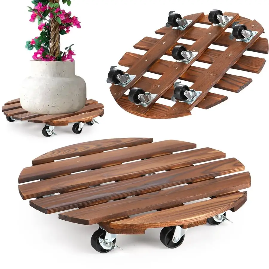 

Комплект из 16 подставок для растений на 7 колесах, передвижная подставка для растений, деревянная круглая тележка для растений грузоподъемностью 500 фунтов с металлическими поворотными на 360 градусов блокирующимися колесиками