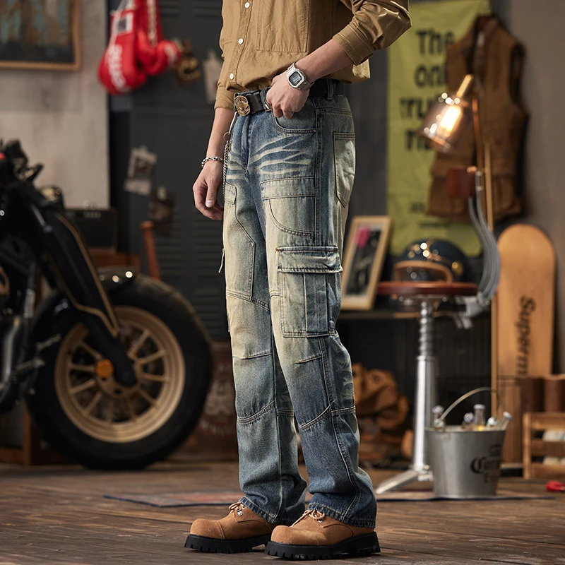 

Loose Jeans Men's Korean-Style Fashionable Retro Ins Washed Distressed Casual Cool Street Trousers