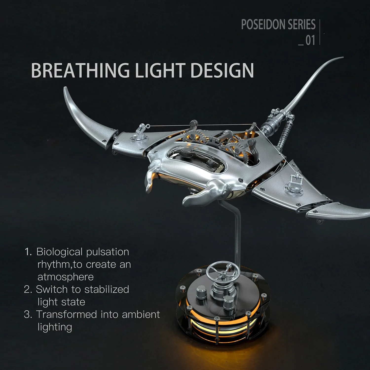 Mechanical Manta Ray Full Metal Design Manta Ray DIY Assembly Kit Electric Drive Charging USB Art Ornament Model Toy
