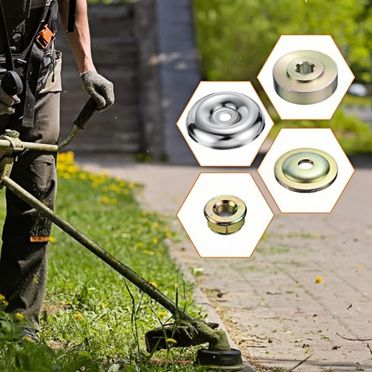 4pcs Trimmer Adapter Weed Kit,Weed Trimmer Head Adapter Lawnmower Blade for Trimmer Head Lawn Mower Blade Adapter Nut Fixing Kit