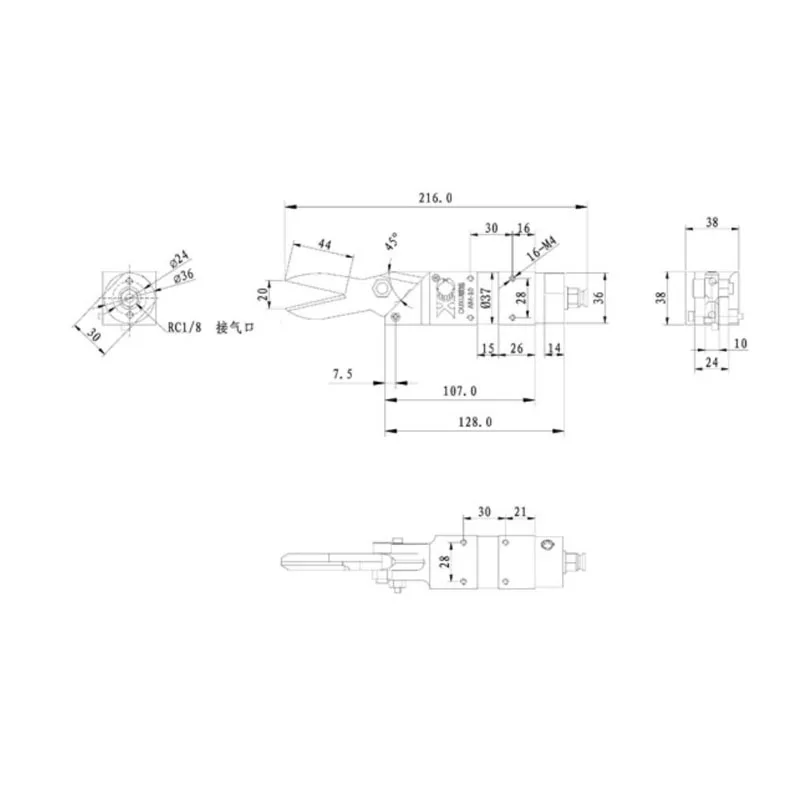 Industrial pneumatic scissors AM-10 100S long blade automated scissors robotic arm cutting tool maximum opening 20MM