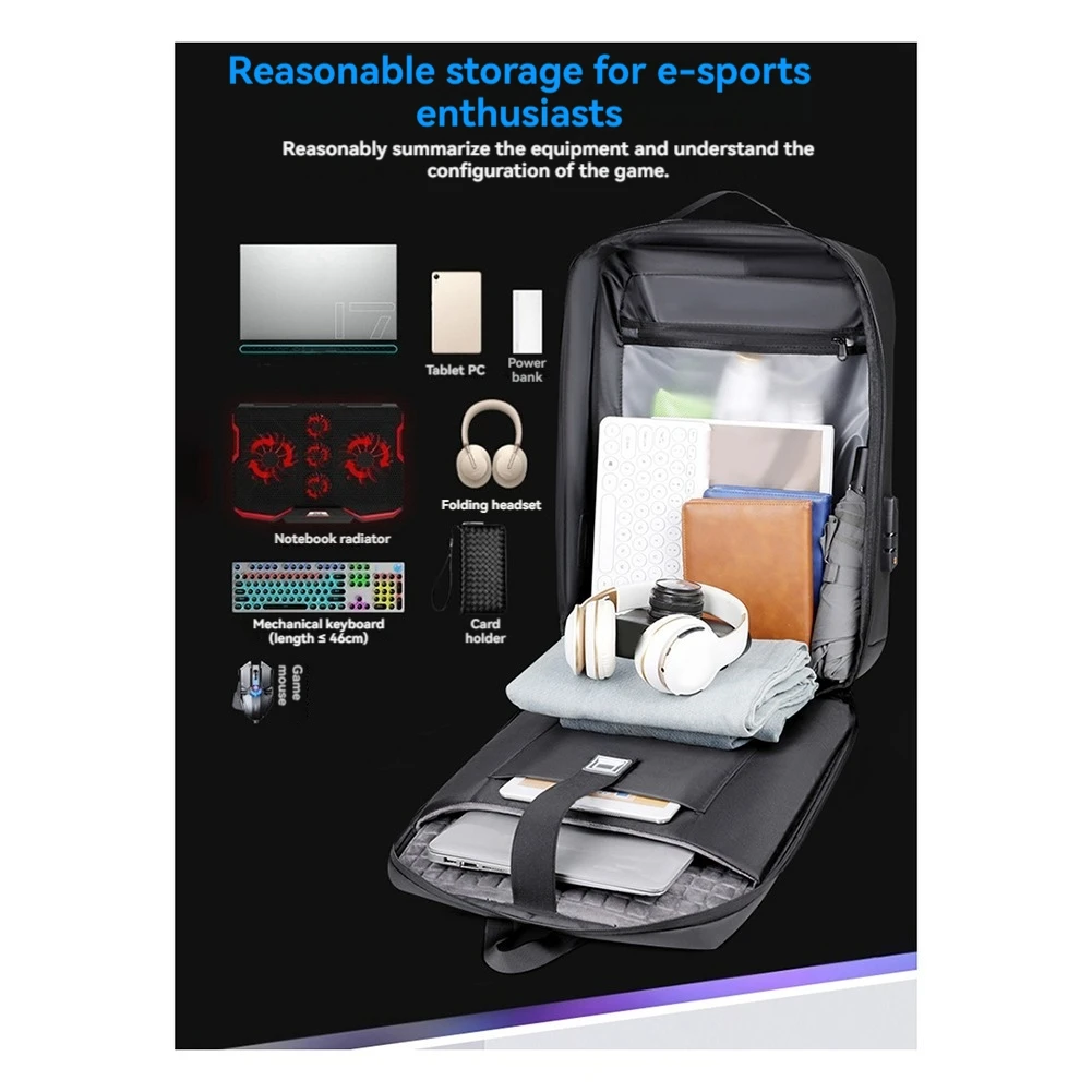 [Soft Touch】  Hard Shell Laptop Backpack Waterproof Travel Backpack Slim Gaming Computer Bag With Lock Black 17-18Inch
