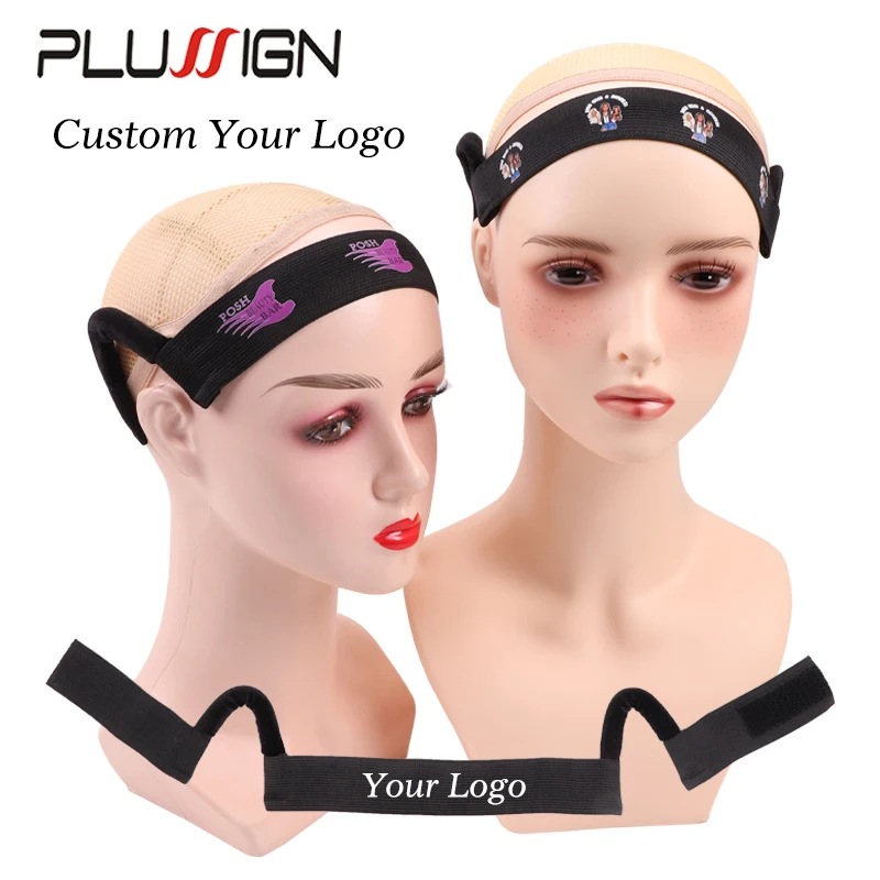 Plussign 5Pcs Custom Logo Lace Band With Ear Hanger Comfortable Melt Band For Lace Front Wig Install Wig Headband 3Cm 3.5Cm