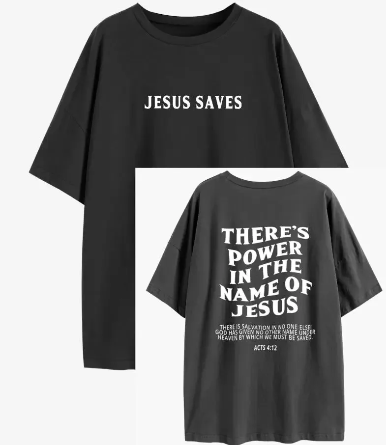 Jesus Saves There\'s Power in the Name of Jesus Oversized T-Shirt Christian Loose Tee Women Trendy Casual Cotton Aesthetic Top