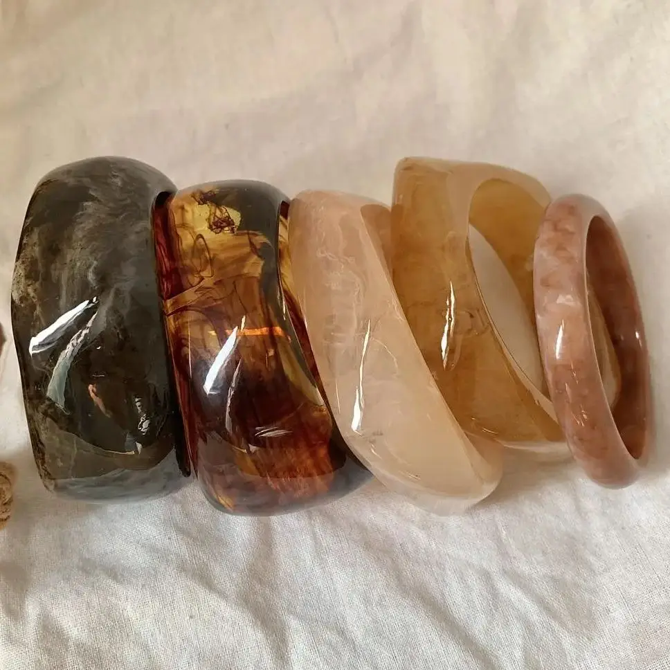 DIEZI Vintage Geometric Irregular Resin Bangles Hip Hop Punk Wide Bangles Bracelets For Women Men Party New Gift Jewelry